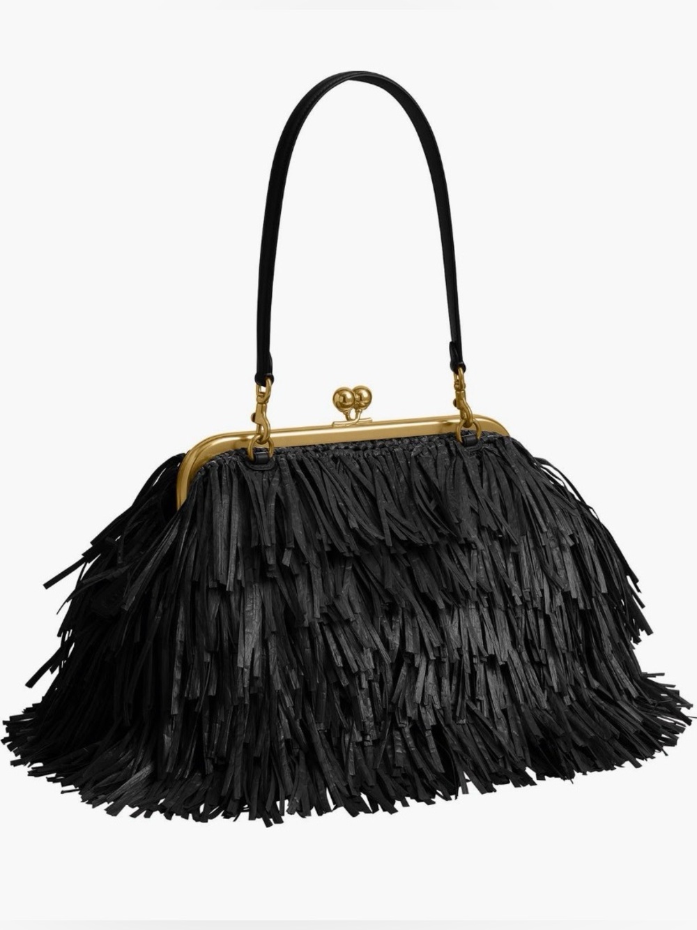COACH Kisslock Frame Bag 27 in Black Straw Fringe Clutch Bag - NWT